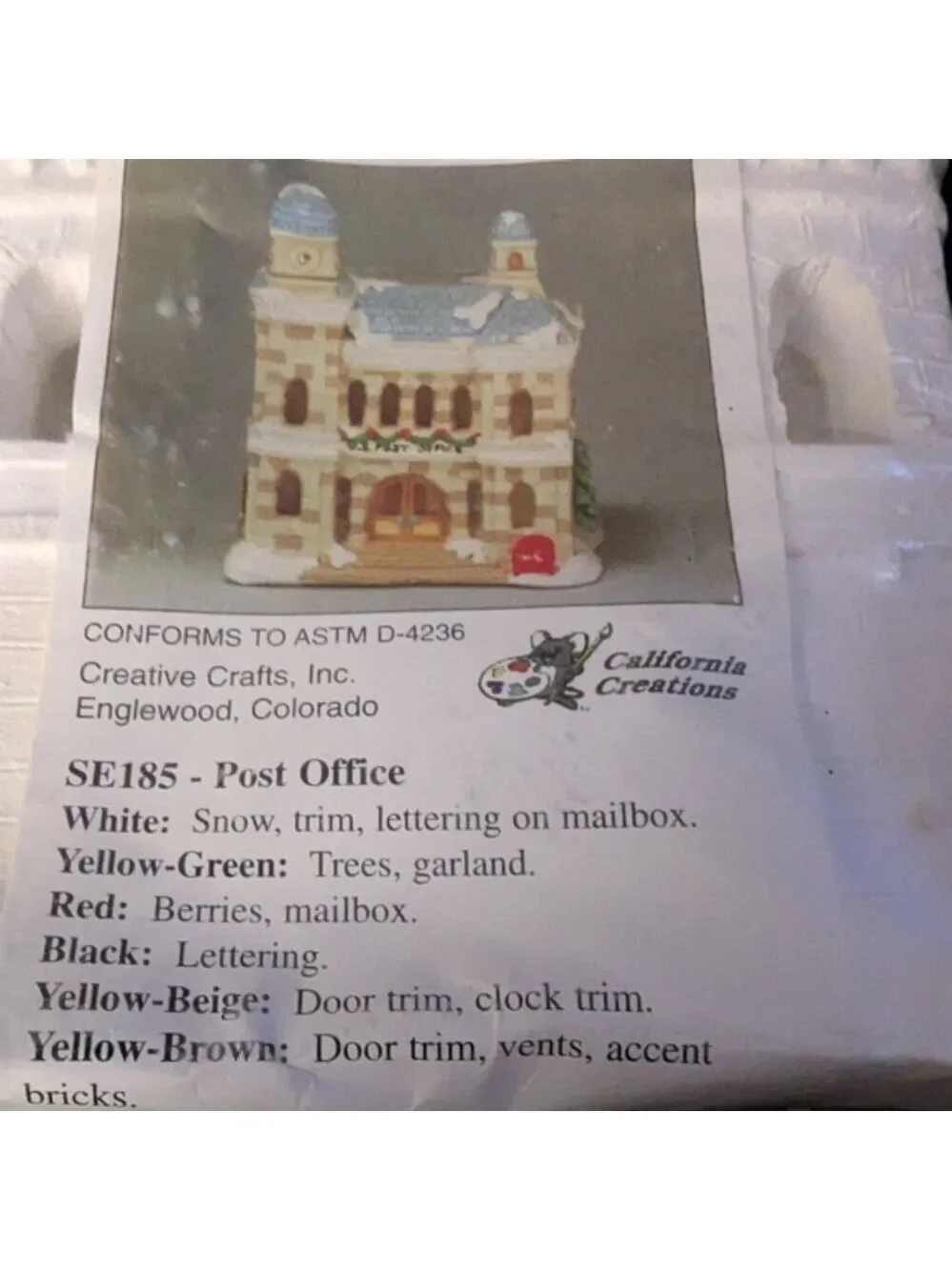 Vintage Christmas village ceramic sealed California Creations SE185 Post Office